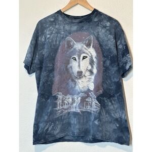 Vtg Y2K The Mountain "Wolf  Pack" T Shirt Antonia Neshev Tie Dye Blue Large USA
